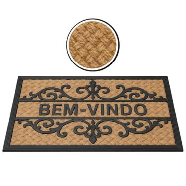 Imagem de Tapete de Entrada Bem Vindo Fibra Natural Trançado Antiderrapante Capacho Emborrachado Decoração Estampado Resistente Porta Casa Apartamento Retangular Absorção Externo Anti Bolor Premium