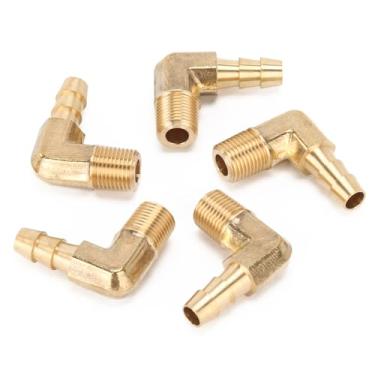 Imagem de LTWFITTING Conexão de farpa de latão para cotovelo de 90 graus, mangueira de identificação de 0,6 cm x 0,6 cm macho NPT ar (pacote com 5)