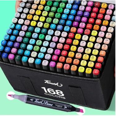 Imagem de Estojo Caneta Marcador Touch para Colorir Desenho Boobie Goods Profissional, Ponta Dupla, Codificados por Cores, Caixa de Bônus marcadores artisticos, Canetinha Coloridas para Boobie Goods (168 Cores)