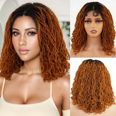 Imagem de MISS FANCY Perucas Curtas Trançadas Bob 16" Marrom 4X4 Bordado Renda Frontal Dreadlock Torcido Para Mulheres Negras Afro Faux Locs Peruca Trança Sintética Pré-Cortada Com Cabelo De Bebê (#T2/30)