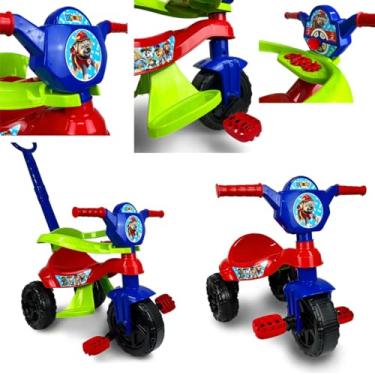 Imagem de Triciclo Carrinho de Passeio e Pedal com Haste Infantil Baby Dog, Vermelho e Azul, 43 x 33 x 60 cm, Vermelho