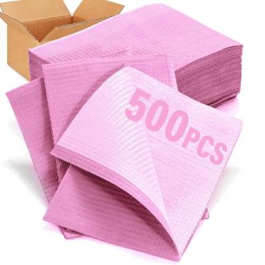 Imagem de LA MIERE Babadores Dentais Com Relevo De Diamante 33 Cm X 45 - Folha Babador Tatuagem À Prova D'Água 3 Camadas Para Salão Beleza (500 Unidades, Rosa)