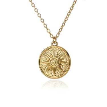 Imagem de Colar Com Pingente De Sol E Lua Vintage Dourado Para Mulheres, Aço Ino