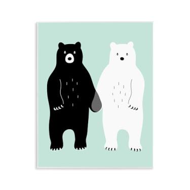 Imagem de Stupell Industries Design artístico de placa de parede de ursos pretos e brancos de mãos dadas por Andy Westface, 28 x 35 cm