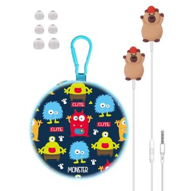 Imagem de GOGOSINIS Fones de ouvido infantis para escola com capa, fones de ouvido com fio com pontas pequenas, fones de ouvido intra-auriculares com microfone, estojo de transporte e mosquetão, fones de ouvido