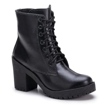 Imagem de Coturno Feminino Bota Salto e Cadarço Ajuste Casual Solado Confort - Preto/36