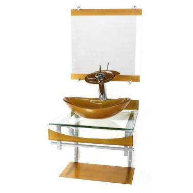 Imagem de Gabinete de vidro 40cm para banheiro curvado duplo pc cuba oval com to