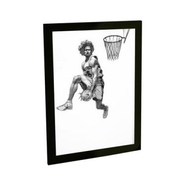 Imagem de Quadro Decorativo BHARDO Basquete Desenho Enterrada, A2 46x64cm, Retangular, Moldura em Pinus, Impressão em Alta Definição