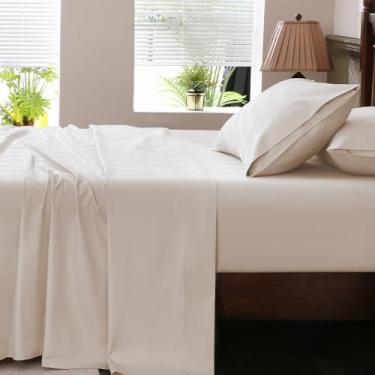 Imagem de Overket Lençóis California King Size com lateral extraprofunda de 45 a 61 cm, 1000 fios, 100% algodão egípcio, trama de cetim macio, respirável, 4 peças, cor de linho