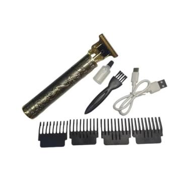 Imagem de Máquina de Cortar Cabelo Profissional Sem Fio, Design Vintage com Dragão, Kit com 4 Pentes, USB Recarregável, Dourado e Preto