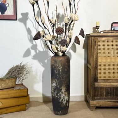 Imagem de Vaso alto de cerâmica rústico, 60 cm, preto, grande, decoração de casa de fazenda, vaso de chão para sala de estar, mesa de entrada, decoração de peça central, vasos de terracota vintage, presente de
