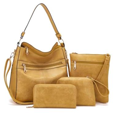 Imagem de Bolsas femininas conjunto de bolsas e carteira grande Hobo bolsa transversal bolsa feminina bolsas bolsas 4 peças, A13-4 peças/conjunto Yellowa