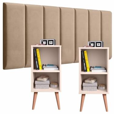 Imagem de Conjunto Cabeceira Cama Casal 1,40 Com Mesa de cabeceira Quarto Luxo (Rose Linho - Branco)