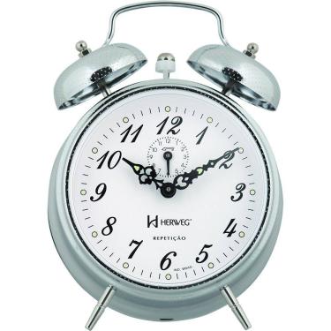 Imagem de Relógio Despertador Mecânico de Metal A Cordas Cromado Vintage Herweg 2380-207