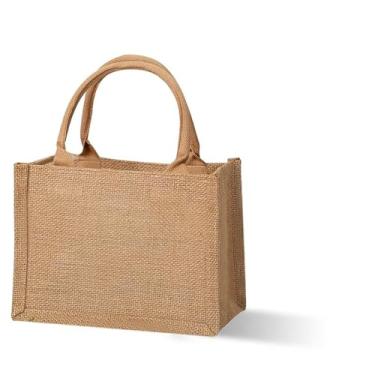 Imagem de Dual Dou 6 mini sacolinhas de serapilheira - bolsas de dama de honra de estopa com alças para mulheres, noiva, praia, compras de mercearia, Marrom, Small