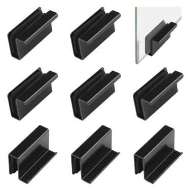 Imagem de UFURMATE 8 peças de vidro com borda de dedo puxador para armário e puxador de dedo clipes de porta de vidro braçadeira de trava de armário alça oculta para porta de vidro de exibição (preto)