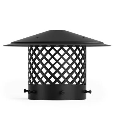 Imagem de Hahaemall Tampa de chaminé de 15 cm, tampas redondas de chaminé de lareira para exterior com tela, capa de chaminé, tampas de chuva de chaminé, tampas de ventilação de telhado, fácil de instalar,