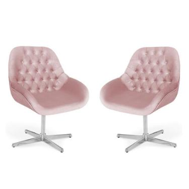 Imagem de Conj 02 Poltrona Base Giratória Alumínio Capitonê Pandora - Due Decor,