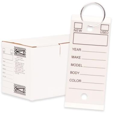 Imagem de Etiquetas de chave genuínas - branco | Etiquetas autoprotetoras autolaminadas 250 peças com 250 anéis por pacote | Etiquetas de chave de carro da concessionária