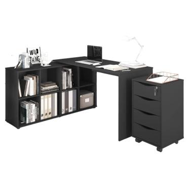 Imagem de Mesa E Gaveteiro Para Escritório Haarlem Preto