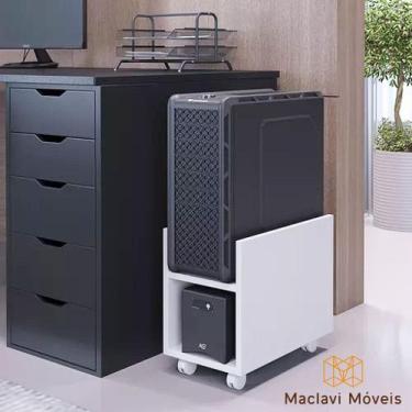 Imagem de Móvel para CPU Branco com Rodízios e Nobreak Mdf para Escritório Home 