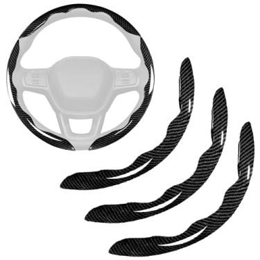 Imagem de Capa de volante antiderrapante de fibra de carbono de 3 peças, capa de volante fina e borboleta, protetor de volante segmentado, ajuste universal 99% do volante do carro, acessórios para interiores de