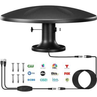 Imagem de Antena de TV externa amplificada digital HD antena de TV com recepção de longo alcance, - para trailer, trailer, caminhão, caravana, barco, grande (antena Rv preta)