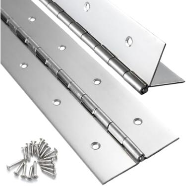 Imagem de Pacote com 2 dobradiças de piano resistentes, 28 cm x 5 cm de largura, 0,047 polegadas de espessura contínua de aço inoxidável e dobradiça de piano para armário, porta, caixa de ferramentas, caixa de