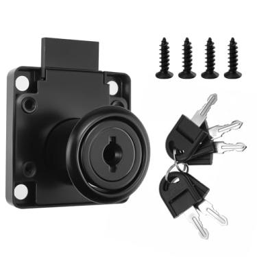 Imagem de SDTC Tech Trava universal para gaveta de armário com 5 chaves e parafusos correspondentes para guarda-roupa/armário/mesa de escritório etc. (comprimento da câmera cilíndrica 22 mm) (preto)