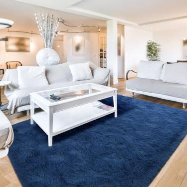 Imagem de Terrug Tapete felpudo azul-marinho claro para sala de estar, 1,5 x 18 m, tapete felpudo macio lavável na máquina com suporte antiderrapante para decoração de quarto de meninas e crianças