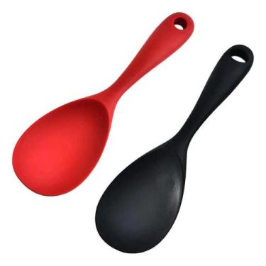 Imagem de Colher Revestida Em Silicone Rígida Servir Arroz Alimentos - SQ, Preto
