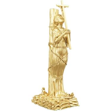 Imagem de Estátua Santa Joana Darc na Fogueira Estatueta Imagem (Cor Ouro)
