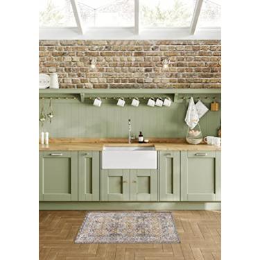 Imagem de Laura Ashley Tapete turco com detalhes de chenille místico - Mason | Decoração moderna para casa | Mede 66,5 cm x 114 cm | Cinza e azul