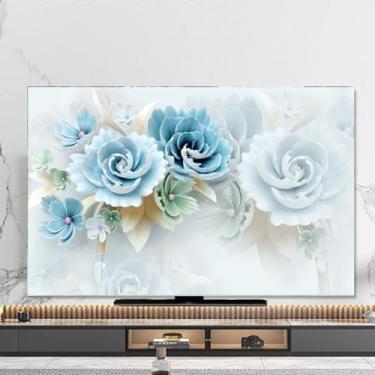Imagem de Capa de TV para TV interna capa contra poeira pintura padrão desktop e TV suspensa, capa compatível com monitores de televisão LCD LED protetor de tela sala de estar decorativa-azul||40-43 polegadas