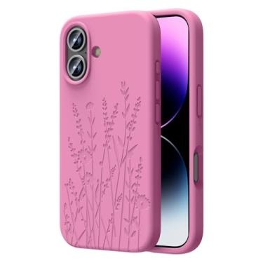 Imagem de OAOA Capa gravada magnética compatível com iPhone 16, compatível com Magsafe, proteção completa para câmera, capa de telefone fina de silicone líquido para mulheres e meninas, flor de groselha preta