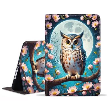 Imagem de JDHJFBFJNP Capa para Samsung Galaxy Tab S10 FE+/S10 FE Plus 13,1 polegadas 2025 (Modelo: SM-X620/X626B), capa fólio de couro PU premium com suporte para hibernar/despertar automático, coruja sob a lua