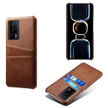 Imagem de Capas Compatível com Xiaomi POCO F5 PRO 5G,Caso de couro PU-Tampa de telefone a prova de choque com 2 slots de cartão,Proteção anti-impressão digital e anti-gota-Brown