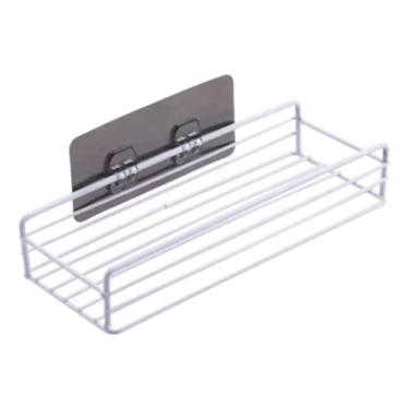 Imagem de Kit 2 Prateleiras Suporte Para Shampoo Sabonete Reta De Metal Adesivo de Parede Para Banheiro (BRANCO)