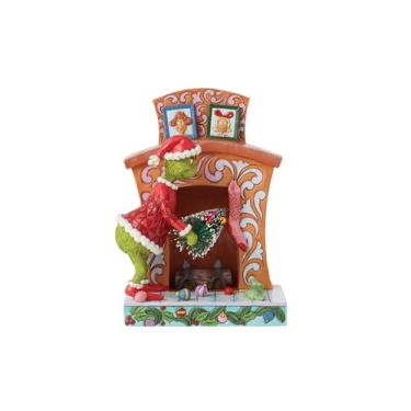 Imagem de Enesco Estatueta Dr. Seuss Grinch de Jim Shore Papai Noel Grinch empurrando árvore para cima chaminé, estatuetas de Natal colecionáveis feitas à mão, estátua de escultura de decoração de casa, 18 cm