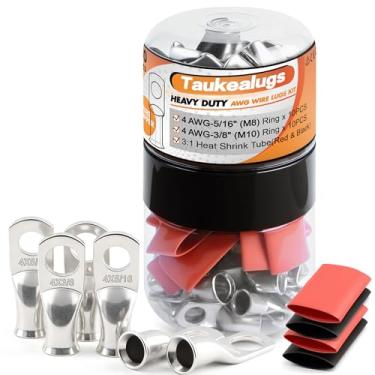 Imagem de 20 peças 4 AWG 5/16 3/20.3 cm terminais de cabo de bateria, conector de crimpagem de cobre estanhado calibre 4 terminais de fio terminal com 20 peças de tubo termorretrátil adesivo 3: 1 em garrafa de