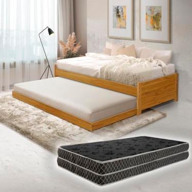 Imagem de Cama de Solteiro Madeira Maciça com Auxiliar Deslizante e Colchões D20 Super Confortáveis (Imbuia)