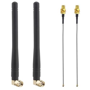 Imagem de Kaunosta 2 peças antena 4G LTE 698-2700mhz 3dBi MIMO ângulo reto SMA antena macho + 2 peças 15 cm IPX MHF1 para SMA cabo pigtail fêmea para roteador de rede/adaptador USB/reapter/cartão PCl de rede