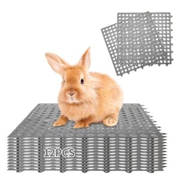 Imagem de BNOSDM Almofada para pés de coelho 12 peças tapete de gaiola de coelho tapete de descanso de coelho de plástico com orifício para furão de chinchila de porquinho-da-índia pequeno animal (cinza)