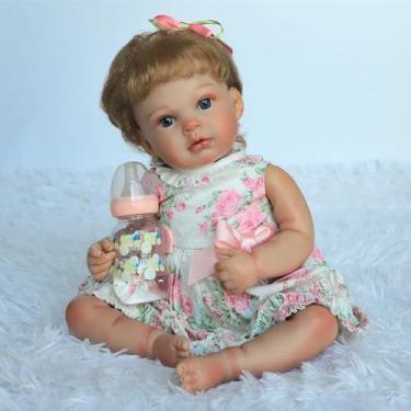 Imagem de Boneca Bebê Reborn Corpo de Tecido Realista 50cm Original Kit Acessóri
