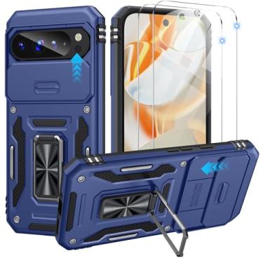 Imagem de Capa dupla KeDZ para Google Pixel 9 Pro XL com capa deslizante para câmera e película à prova de explosão (2 peças) - Capa protetora de grau militar à prova de choque e à prova de quedas com suporte