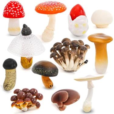 Imagem de Youeon Conjunto de 12 mini estatuetas de cogumelos para decoração de jardim, enfeites realistas de cogumelos minúsculos de PVC, estátuas em miniatura fofas para jardim de fadas, quintal, gramado