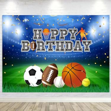 Imagem de Faixa de fundo de aniversário esportiva, bola, esportes, meninos, crianças, feliz aniversário, fotografia, 2,1 x 1,5 m, estádio, campo, basquete, futebol, beisebol, futebol, decoração de festa