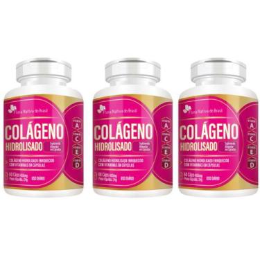 Imagem de Kit 3x Colágeno Hidrolisado Vitaminas A C E D 60 Capsulas 400mg Flora 