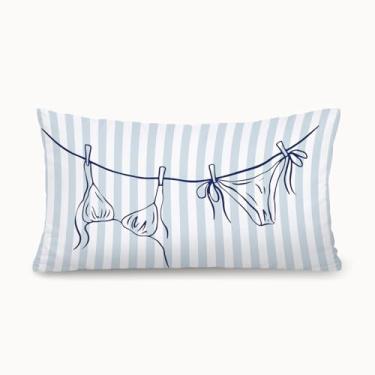 Imagem de XYDEG Capa de almofada para decoração de quarto feminino Coastal Beach, 30,5 x 50,8 cm, biquíni azul marinho, listrado, decorativo, para quarto de meninas, faculdade, dormitório, sofá