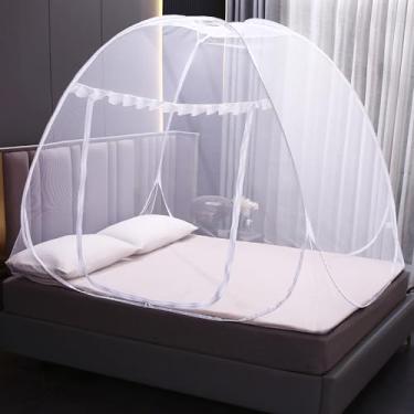 Imagem de Mengersi Barraca de mosquiteiro pop-up para cama, dossel de cama com fundo de rede, barraca de cama para crianças, meninas, meninos, adequado para ambientes internos e externos (casal/Queen, branco)